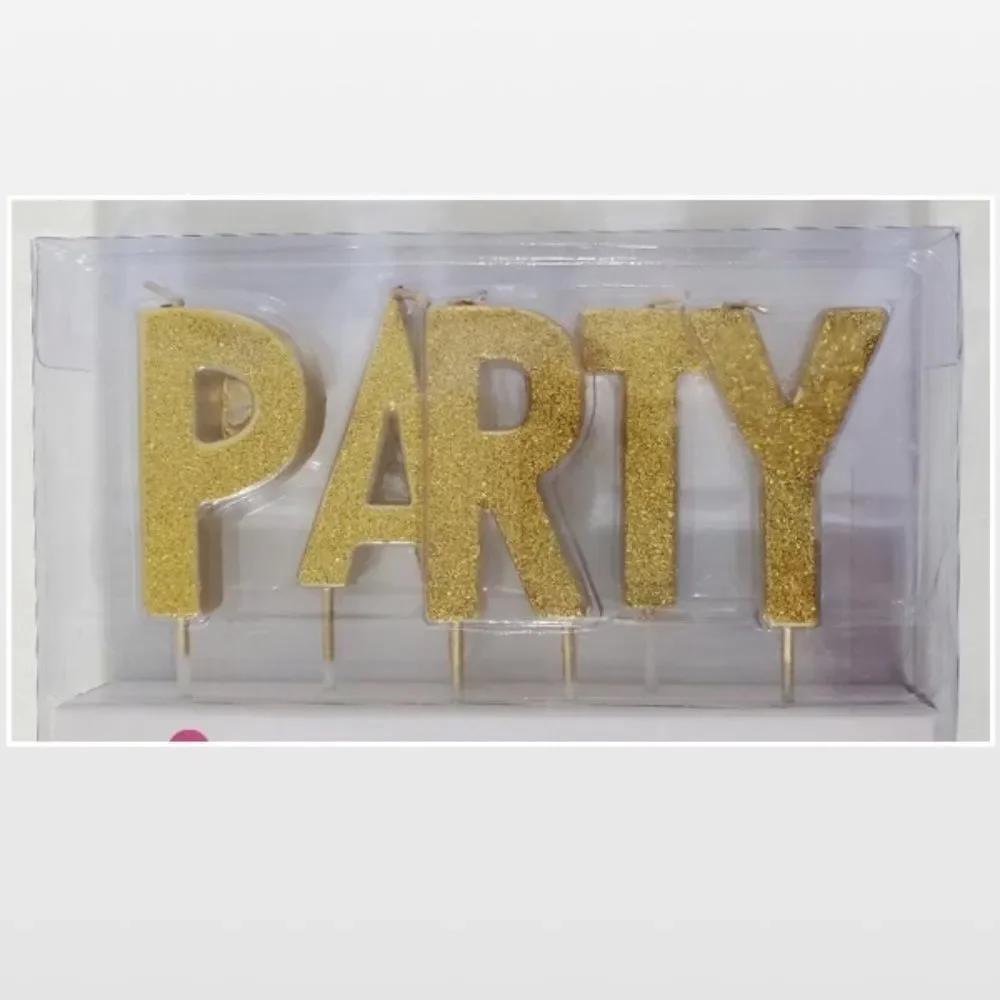 New Live Laugh Celebrate Candle Set Gold Birthday Party Glitter Sparkle NWT